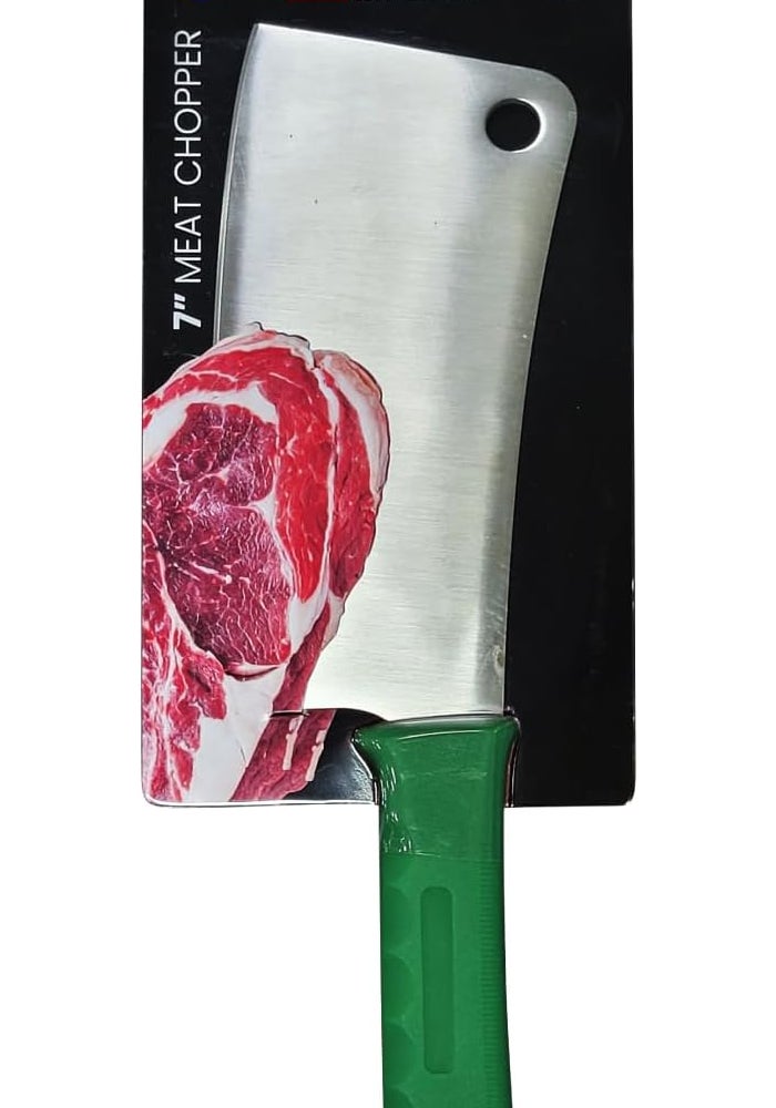 Kitchen Master 7 Inch Stainless Steel Meat Cleaver - Heavy-Duty Butcher Chopping Knife (Green) - Image 3